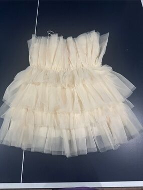 Cream Layered Tulle Mini Skirt Mable